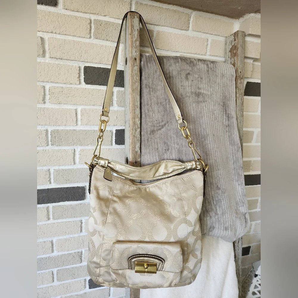COACH Kristin Hobo Bag Champagne Gold Monogram Y2K Vintage